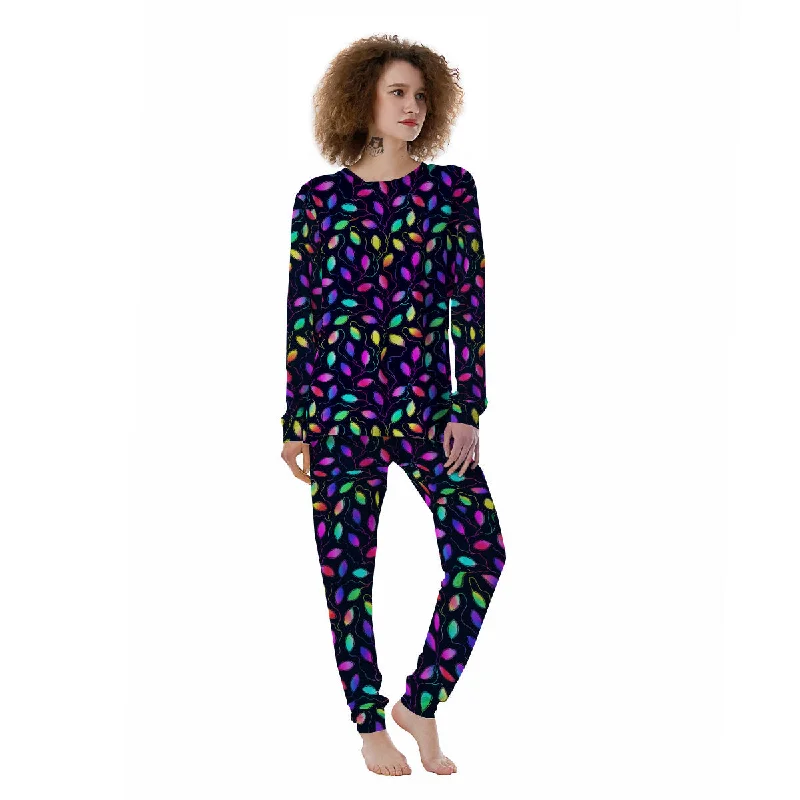 Neon Leaf Print Pattern Women's Pajamas