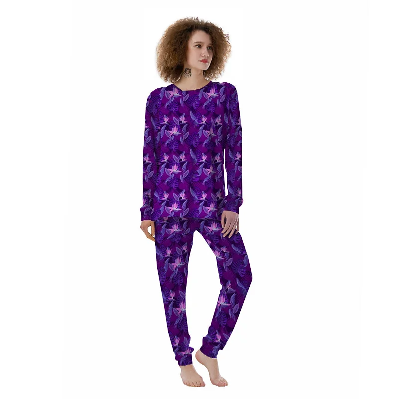 Neon Tropical Foliage And Leave Print Pattern Women's Pajamas