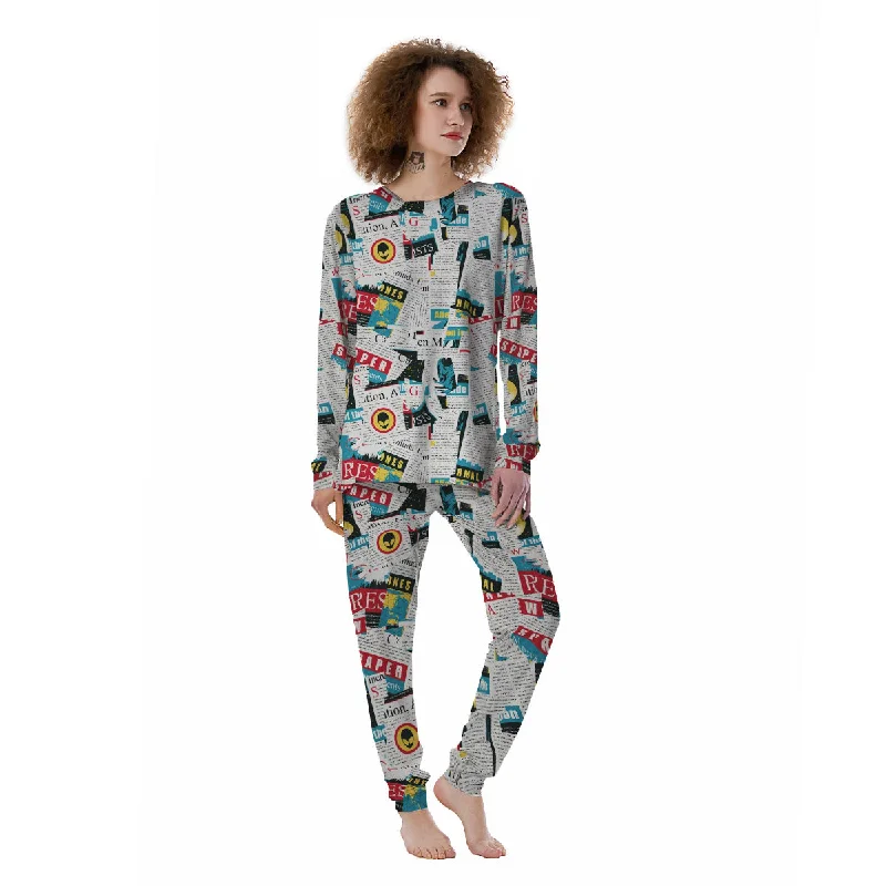 Newspaper Clippings On Aliens Topic Colorful Print Pattern Women's Pajamas