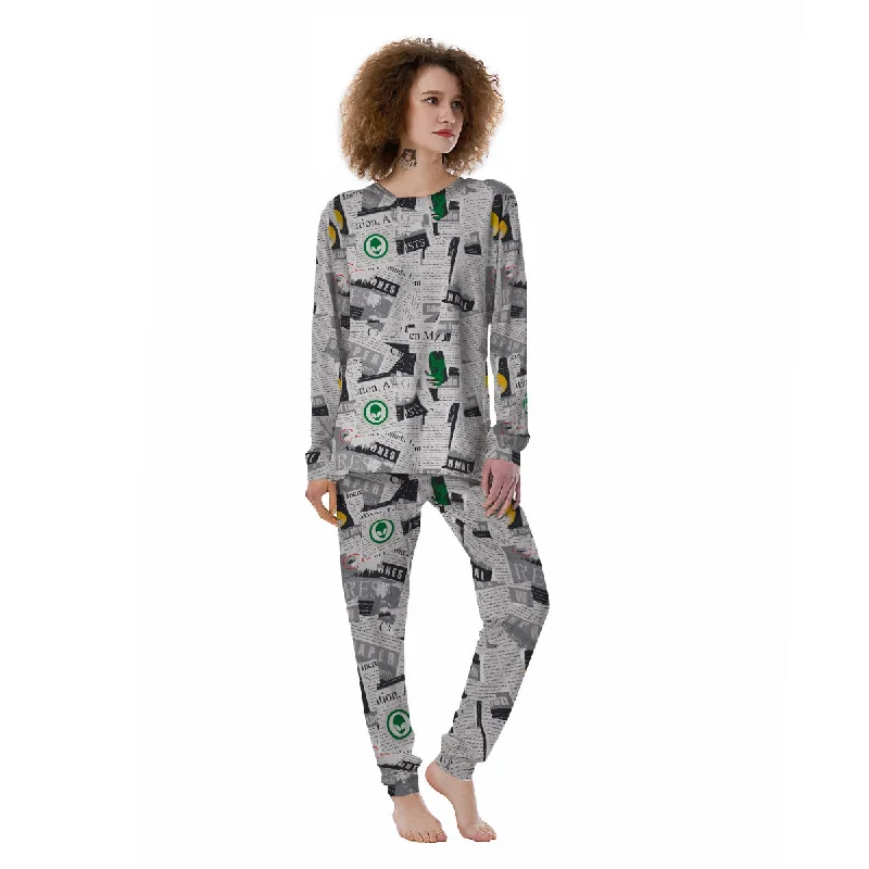 Newspaper Clippings On Aliens Topic Print Pattern Women's Pajamas