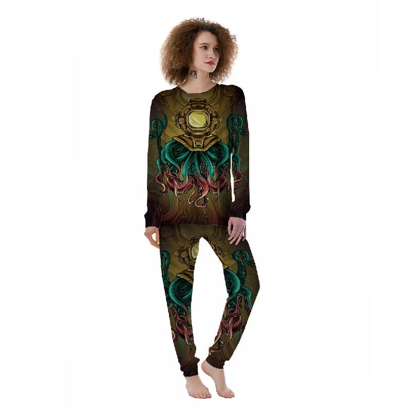 Octopus And Diving Helmet Print Women's Pajamas