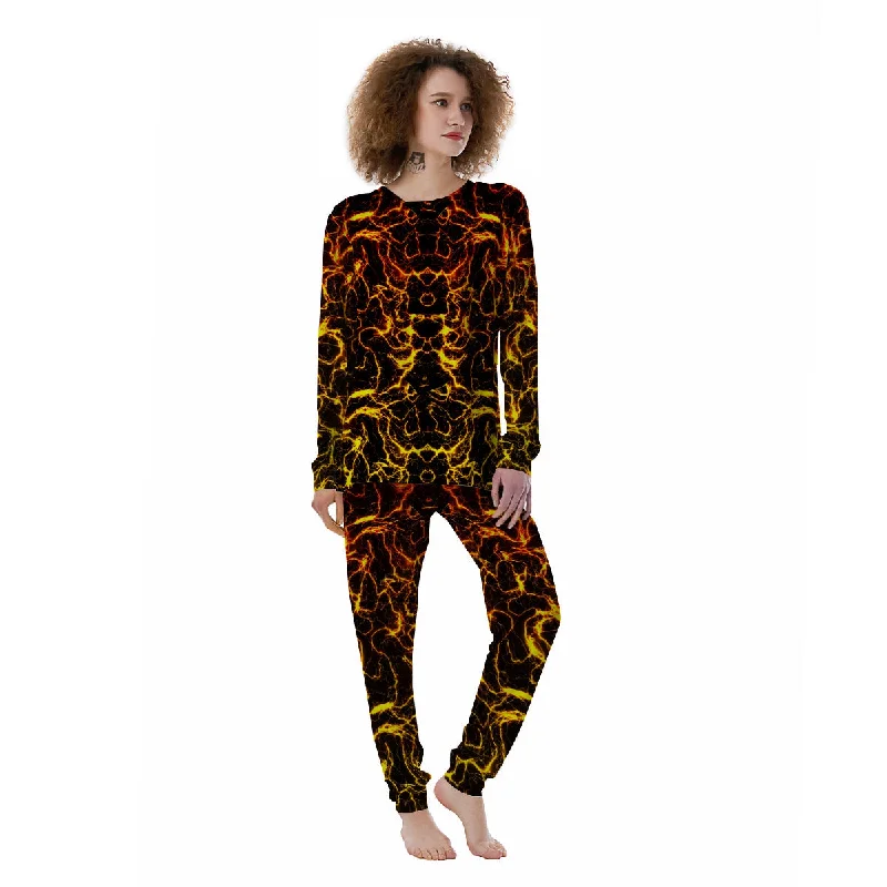 Orange And Gold Lightning Print Women's Pajamas