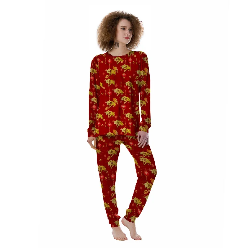 Ox And Chinese New Year Print Pattern Women's Pajamas