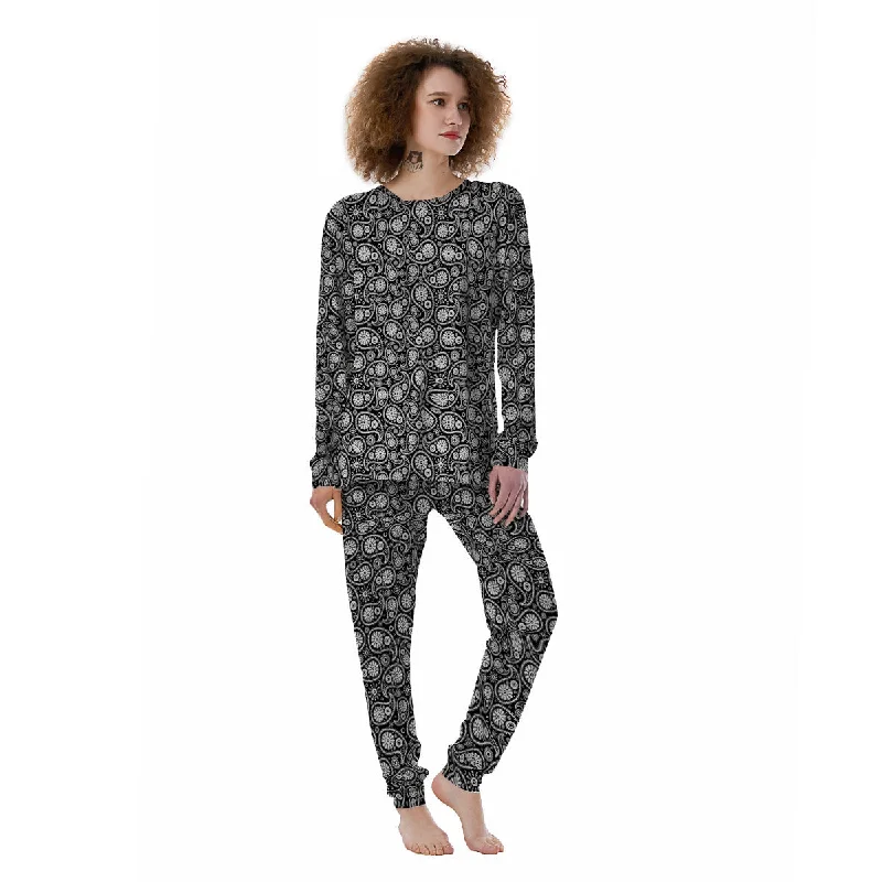 Paisley Ornament Black White And Flora Print Pattern Women's Pajamas