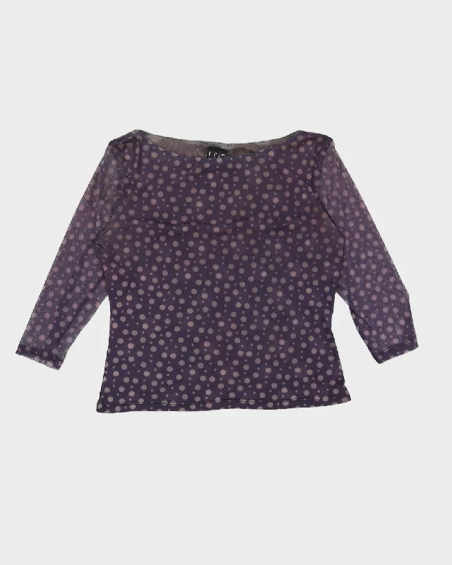 Y2K 00s INC Purple Polka Dot Mesh Top - M