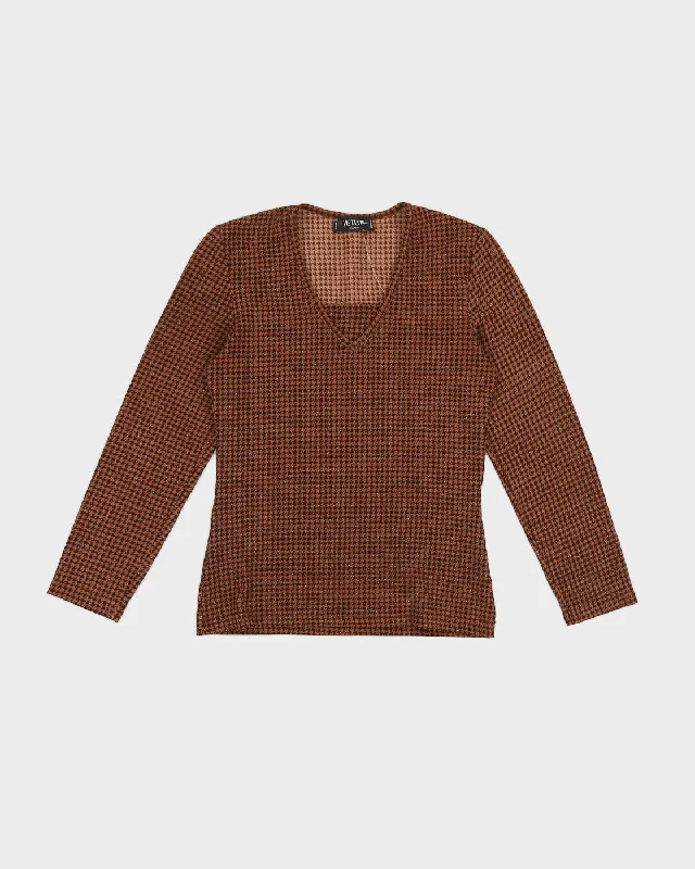 Y2K 00s Vie Ta Vie Glittery Houndstooth Brown Top - S/M