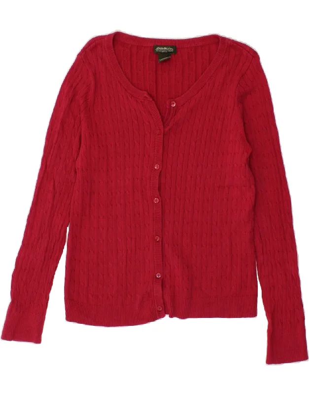 EDDIE BAUER Womens Cardigan Sweater UK 14 Large Red Cotton