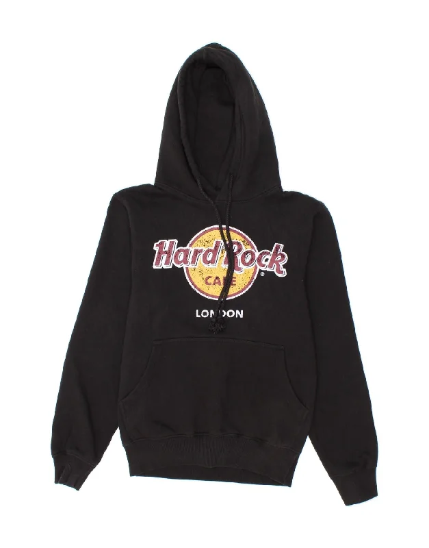 HARD ROCK CAFE Womens London Graphic Hoodie Jumper UK 10 Small Black