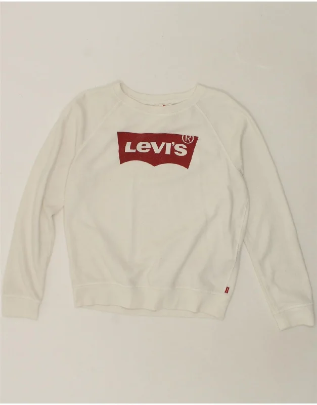 LEVI'S Womens Graphic Sweatshirt Jumper UK 10 Small White Cotton