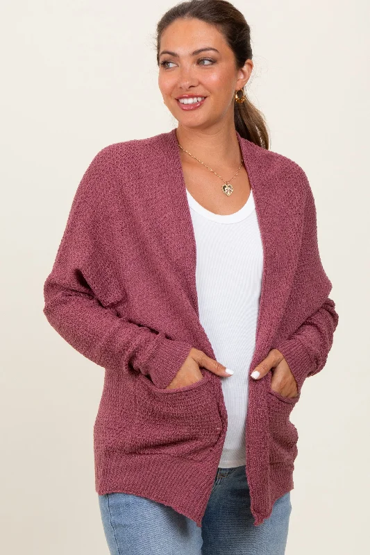 Magenta Pocketed Open Maternity Cardigan