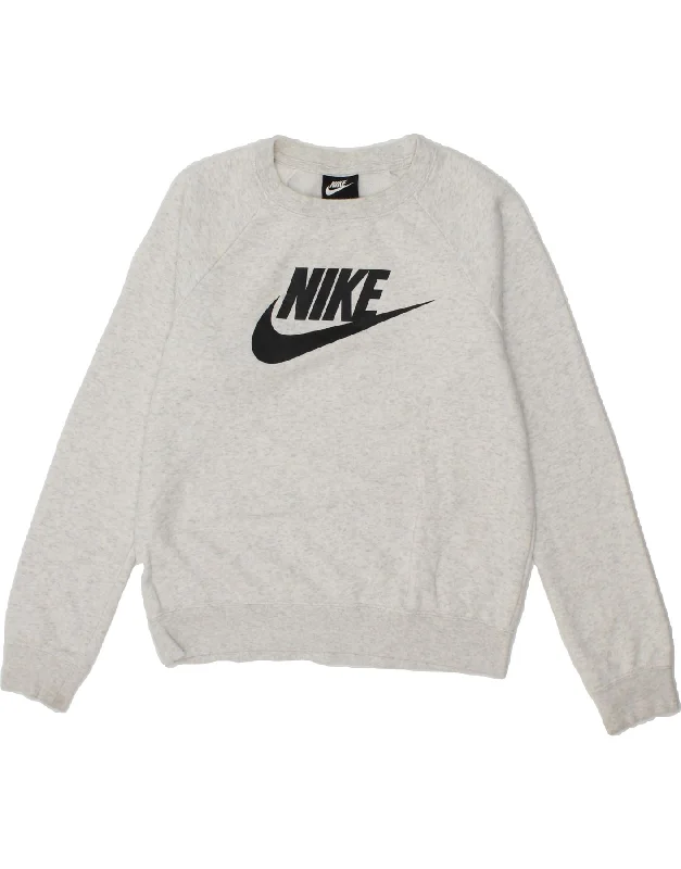 NIKE Womens Oversized Graphic Sweatshirt Jumper UK 6 XS Grey Cotton