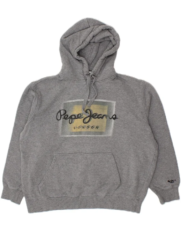 PEPE JEANS Womens Loose Fit Hoodie Jumper UK 18 XL Grey Cotton