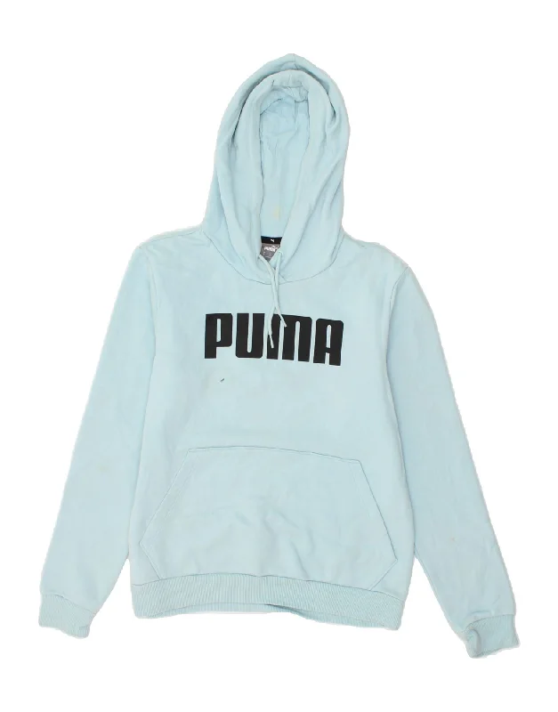 PUMA Womens Graphic Hoodie Jumper UK 12 Medium Blue Cotton