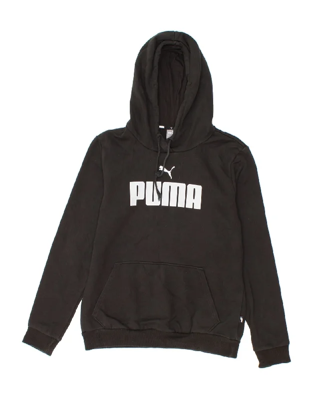 PUMA Womens Graphic Hoodie Jumper UK 14 Medium Black Cotton