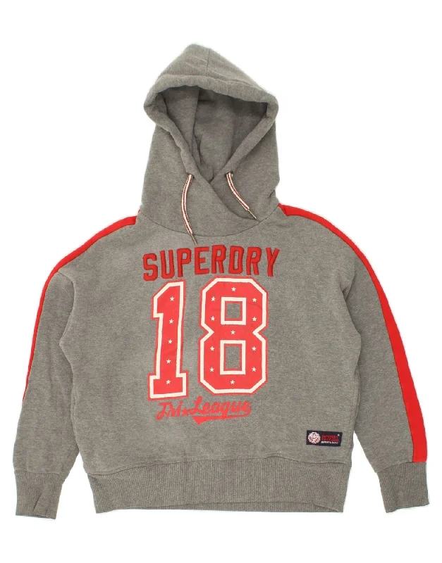 SUPERDRY Womens Oversized Graphic Hoodie Jumper UK 10 Small Grey Cotton