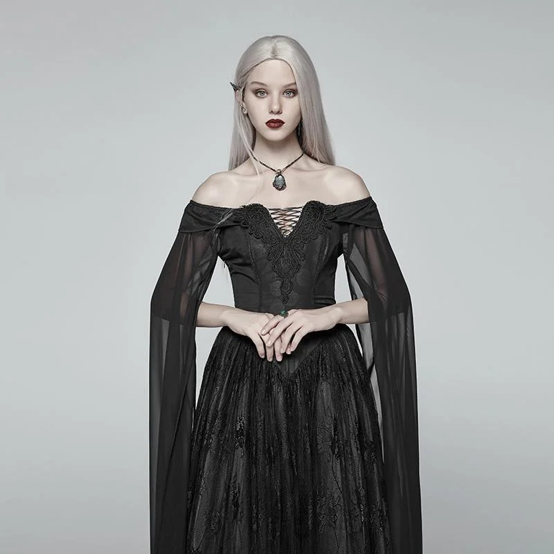 Women's Goth Off Shoulder Multilayered Lace Witch Gown Wedding Dress