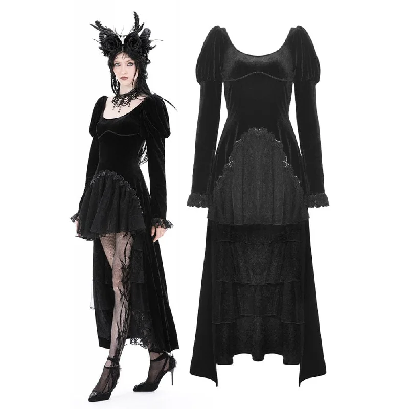 Women's Gothic Puff Sleeved High-low Velvet Wedding Dress