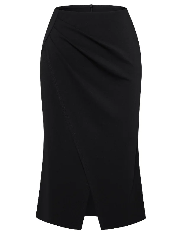 BP Women Wrap Front Skirt Elastic Waist Mid-Calf Length Bodycon Skirt