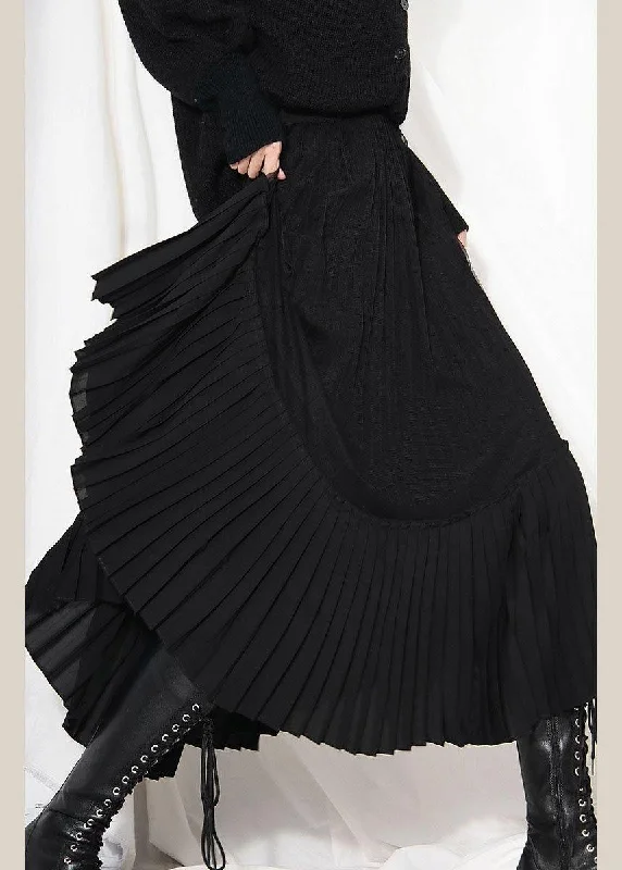 Natural Black Tulle Patchwork Out Summer Pleated Skirts