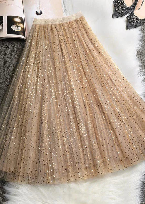 Plus Size Art Khaki Sequins tulle Skirts Spring