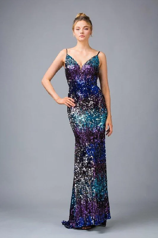 Eureka Fashion - 9105 Multi Color Allover Sequin Evening Gown