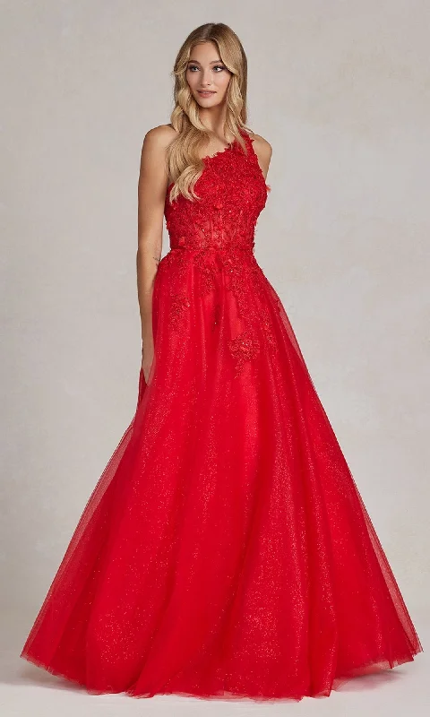 One-Shoulder Long Red Prom Ball Gown