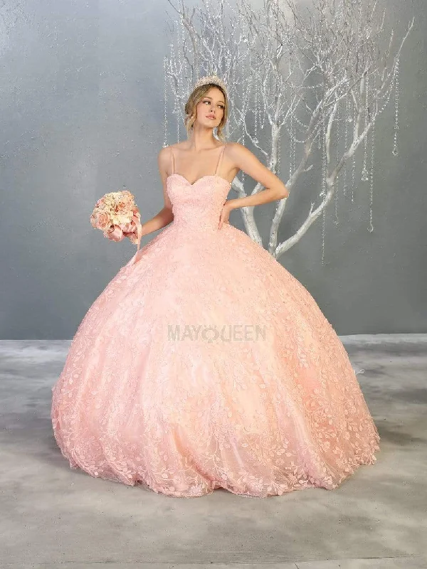 May Queen - LK150 Spaghetti Strap Embroidered Foliage Ballgown