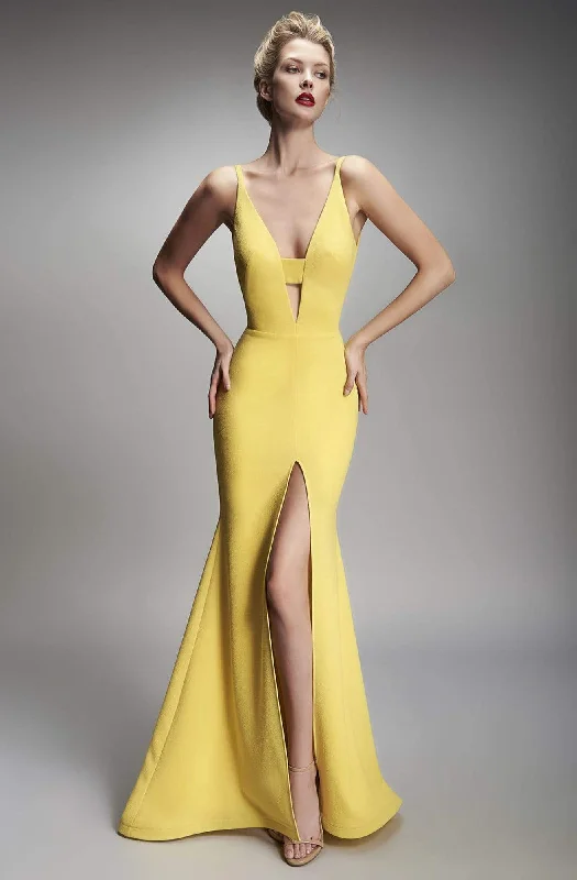 Nicole Bakti - 640 Plunged V Neck Cutout High Slit Mermaid Gown