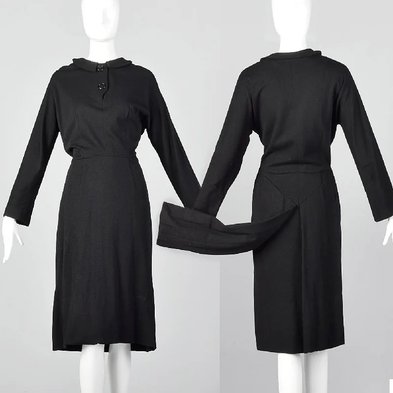 1940s Black Knit Dress with Tails