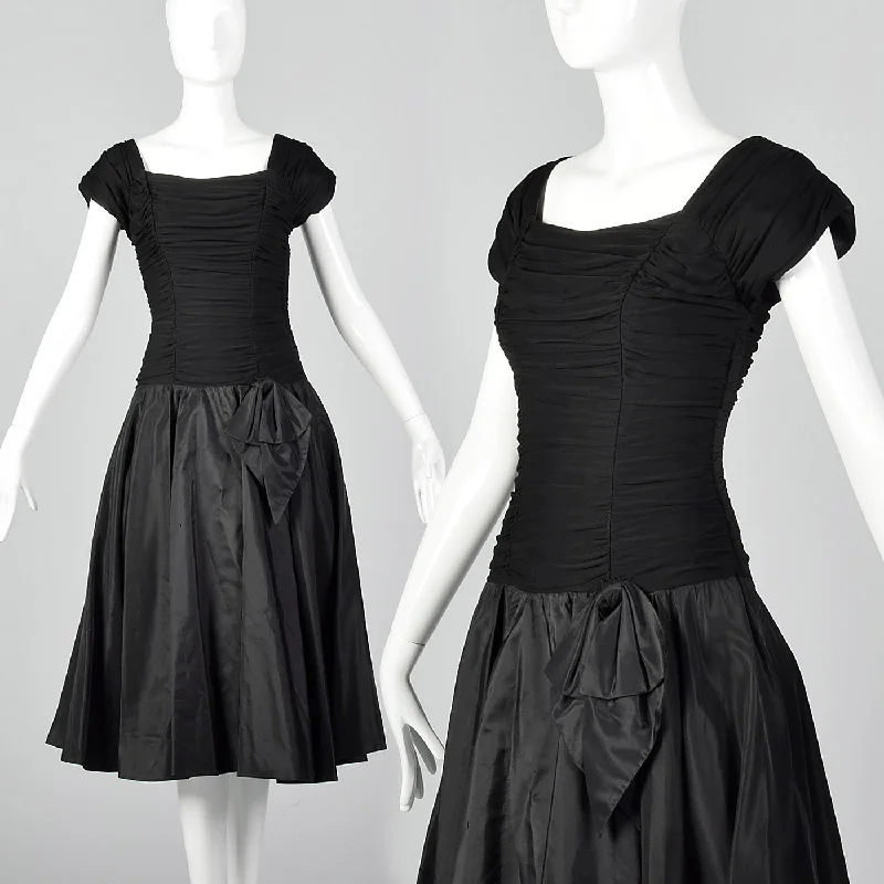 1940s Black Taffeta Dress