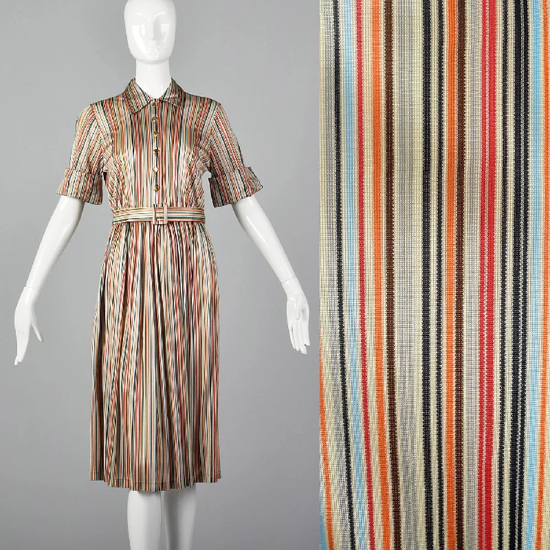 1940s Silky Knit Stripe Dress with Monogram Buttons