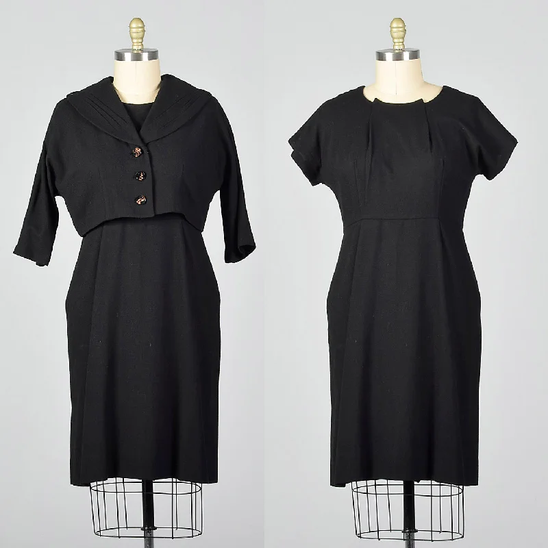 1950s Black Wool Dress and Jacket Set