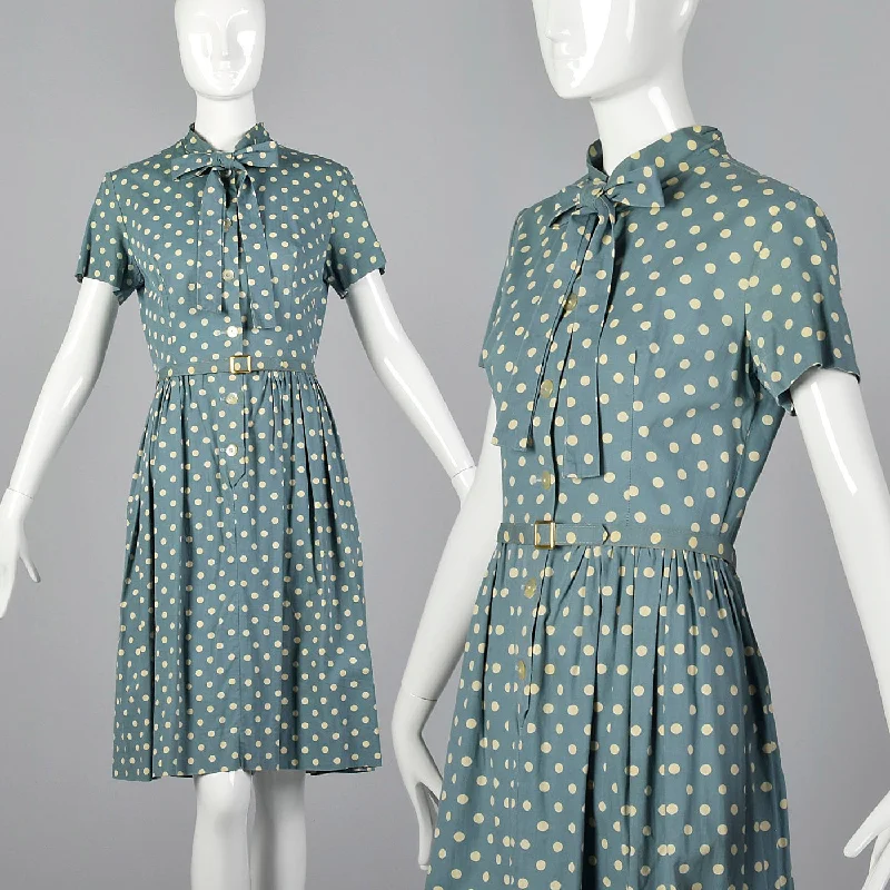 1950s Blue Polka Dot Day Dress