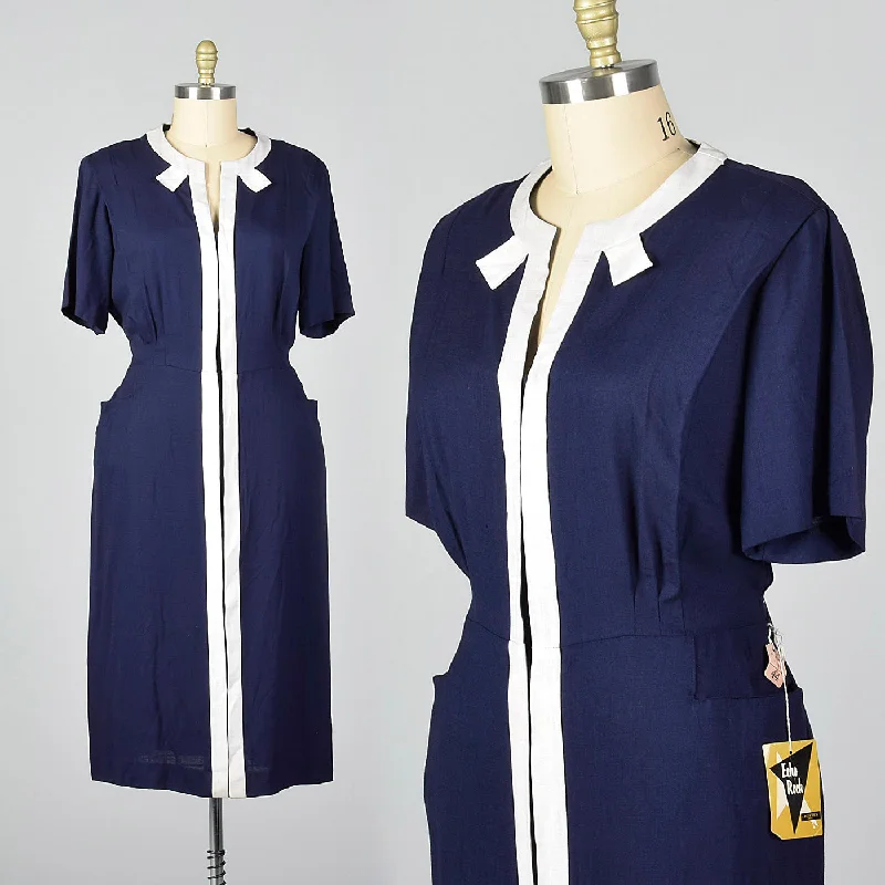 1950s Deadstock Navy Dress with White Trim