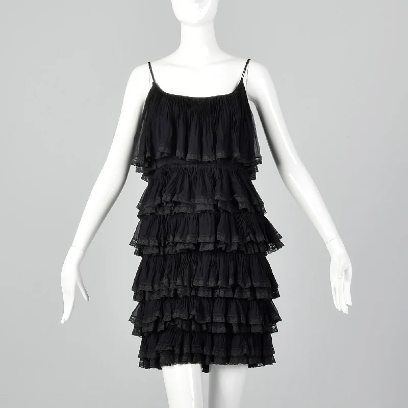 1960s Black Ruffle Dress