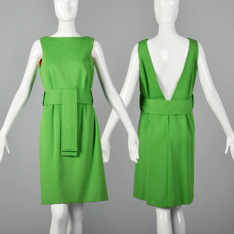 1960s Green Wool Dress with Orange Lining