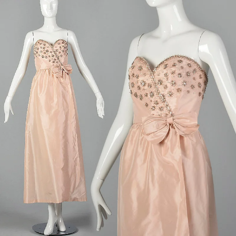 1960s Pale Pink Evening Gown with Beaded Bodice