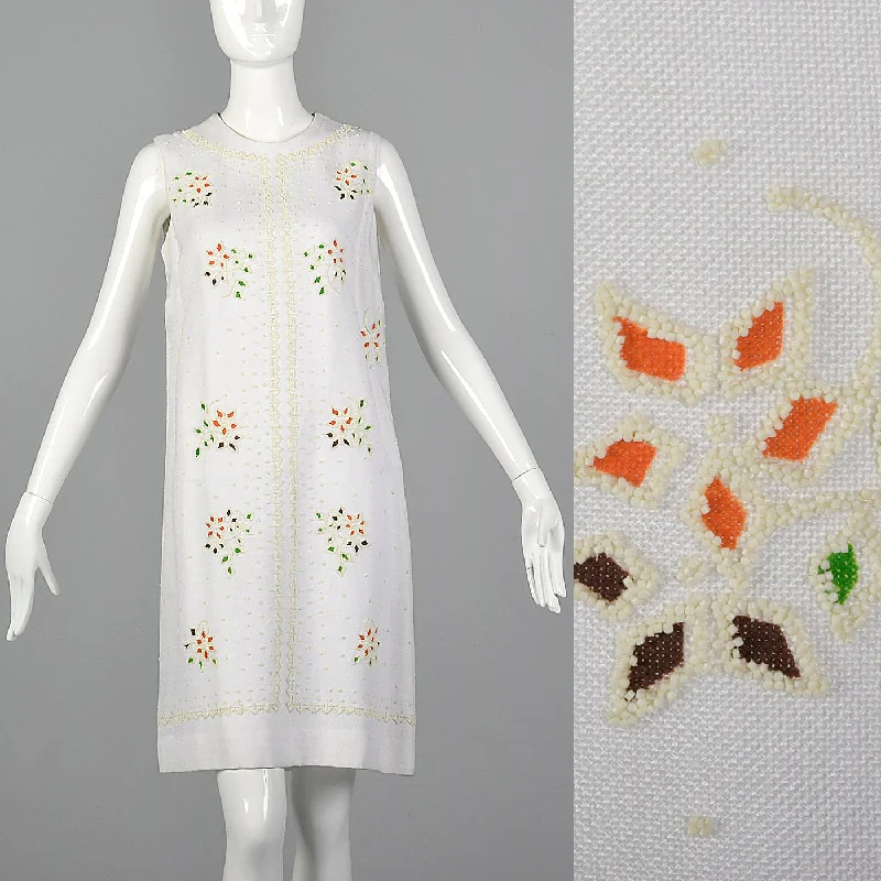 1960s White Shift Dress with Mosaic Beading