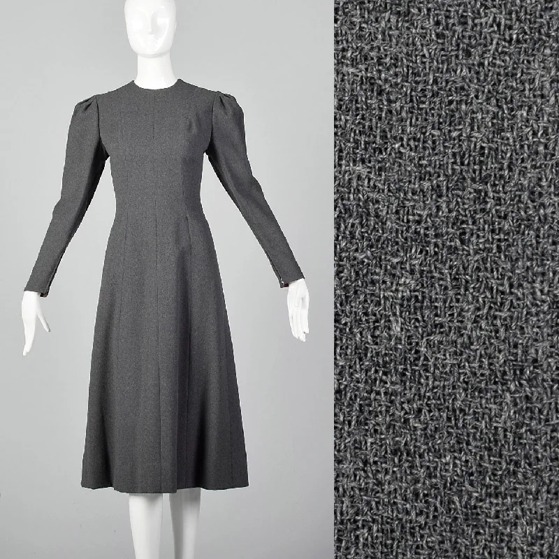 1970s Pauline Trigere Gray Wool Crepe Dress