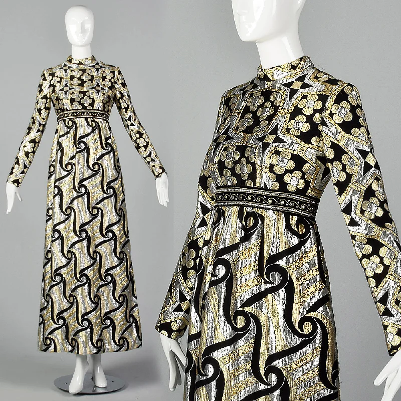 1970s Silver and Gold Metallic Dress