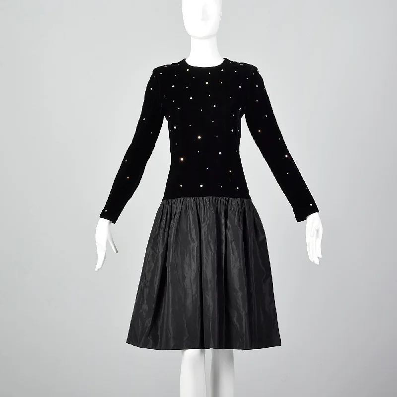 1980s Bill Blass Black Evening Dress with Rhinestones