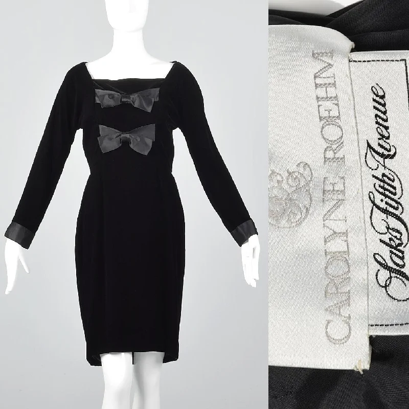 1980s Carolyne Roehm Black Velvet Dress