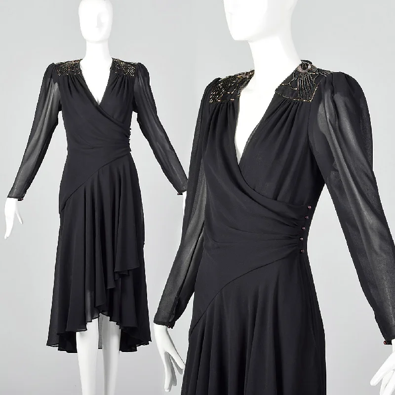 1980s Casadei Black Wrap Dress