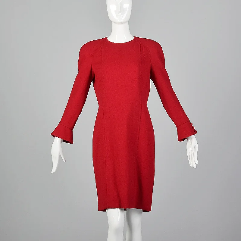 1980s Travilla Red Wool Dress