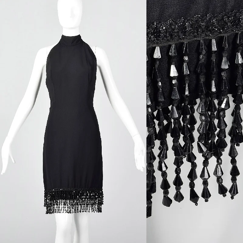 1980s Victor Costa Black Halter Dress