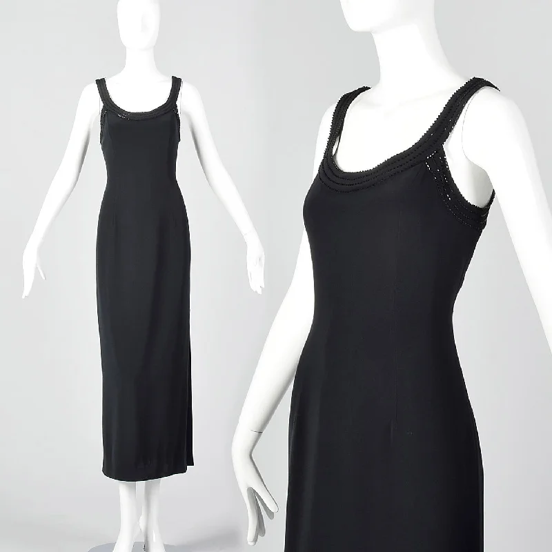 1990s Oleg Cassini Black Evening Dress