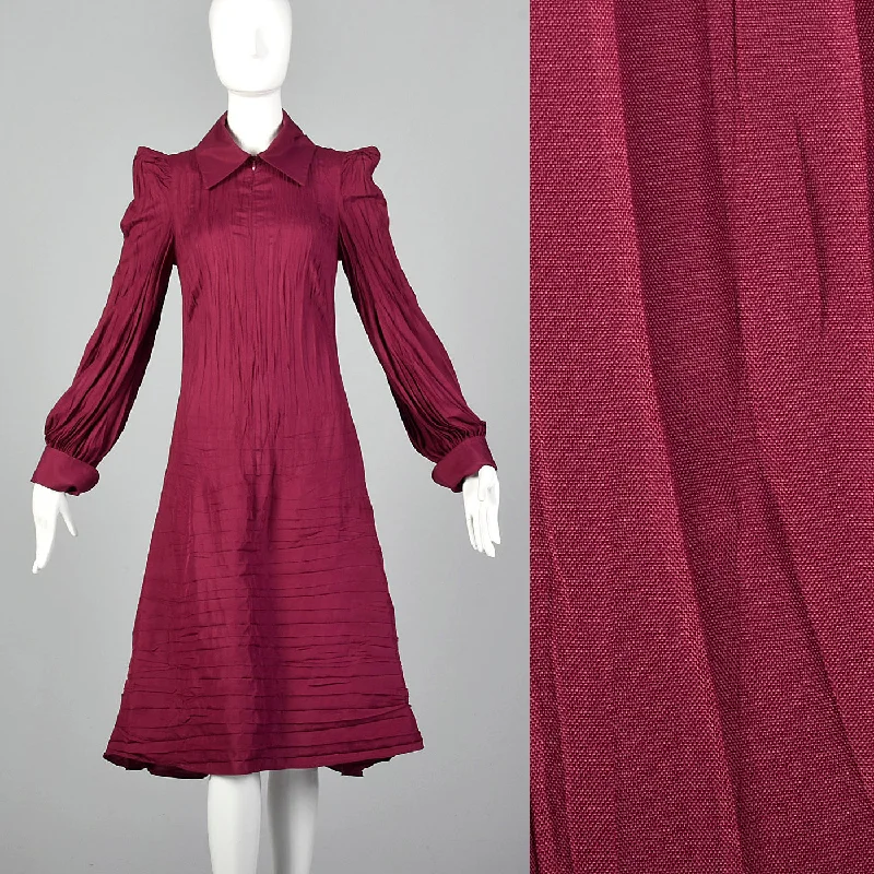 2010s Pleated Magenta Dress