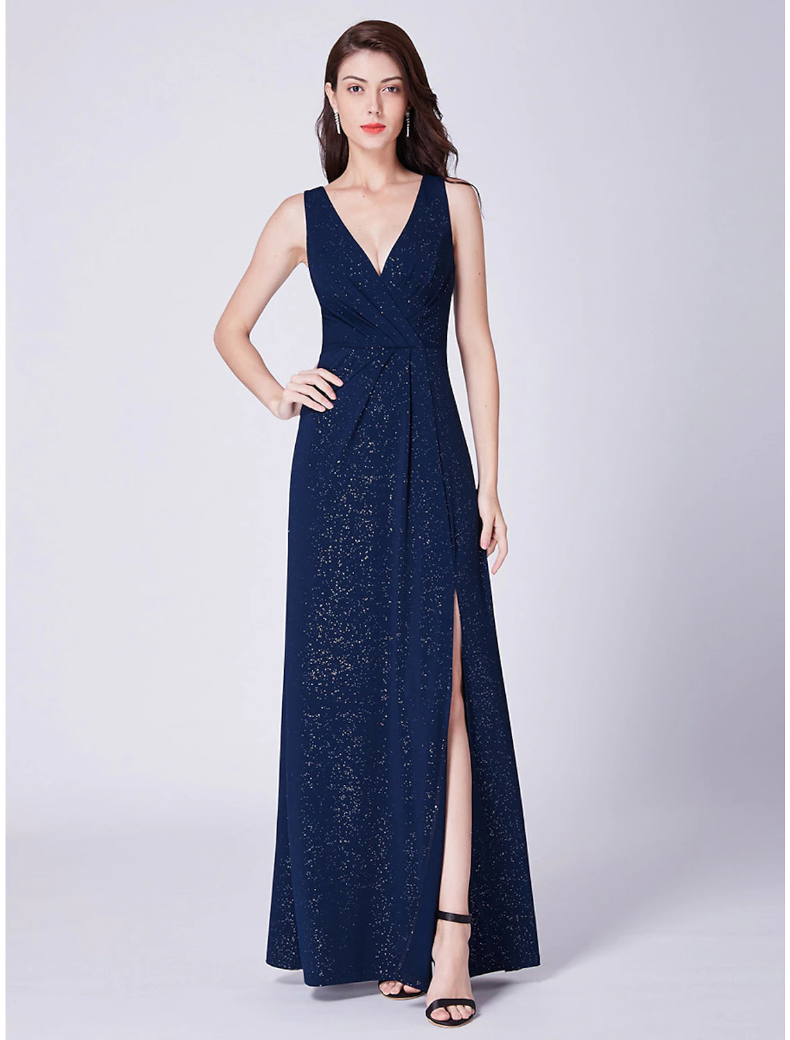 A-Line Elegant Formal Evening Dress V Neck Sleeveless Floor Length Cotton Blend with Draping