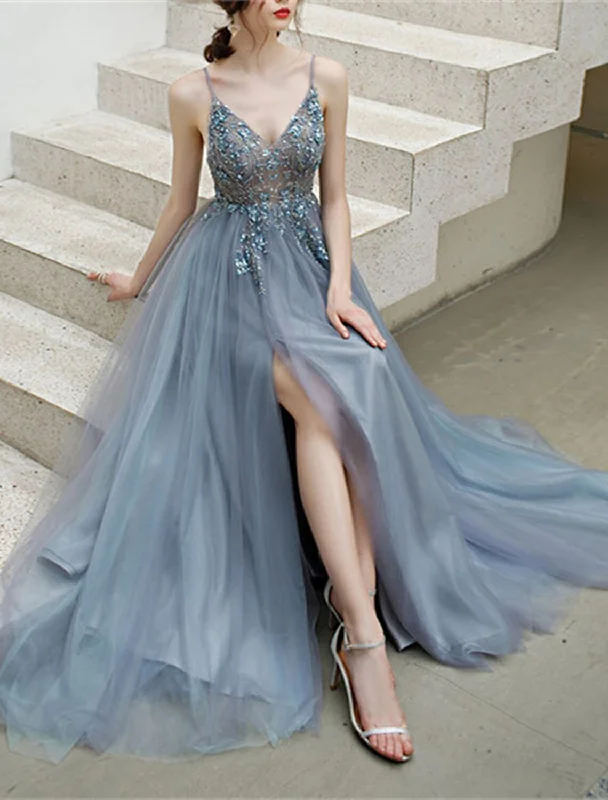 A-Line Quinceanera Dresses Luxurious Dress Prom Sweet 16 Floor Length Sleeveless Spaghetti Strap Polyester with Crystals