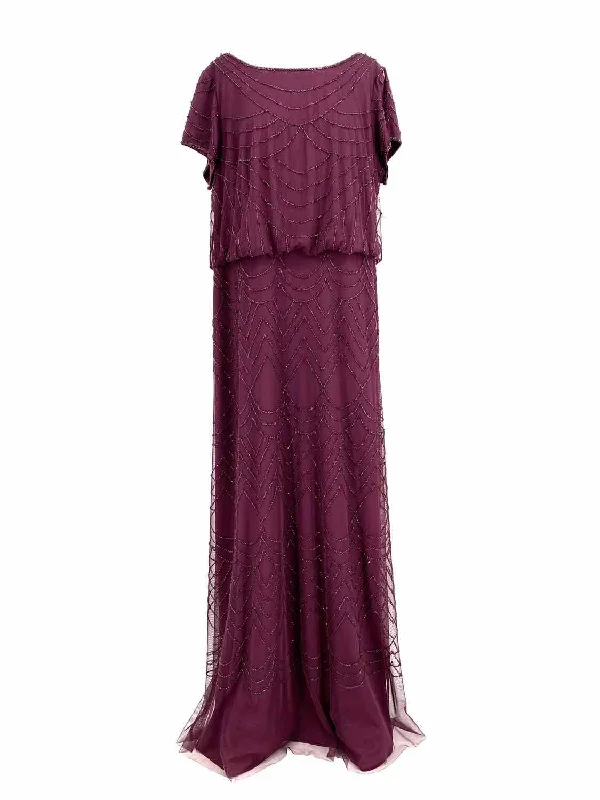 Adrianna Papell Women's Burg./Rasp. Scoop Neck Beaded Size 16W Gown